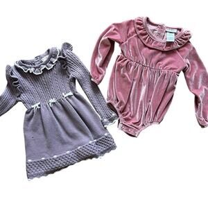 Baby Girl Fall/Winter Bundle Knit Dress Velvet Romper Pink Purple 18 Months